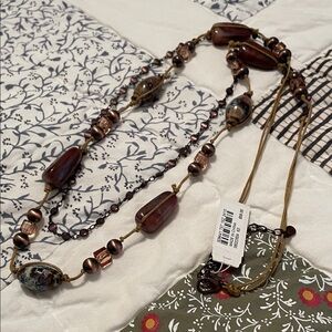 J. Jill beautiful Brown Beaded Necklace on brown cord with copper accents, NWT